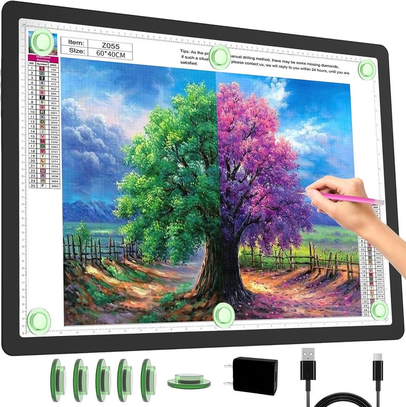 Phylosal Rechargeable A2 Light Pad for Diamond Painting 25.2''x18.4'', Magnetic Tracing Light Box for Drawing, Diamond Art Light Board with Side Button, Wireless LED Light Table for Sketching, Design - Image 1